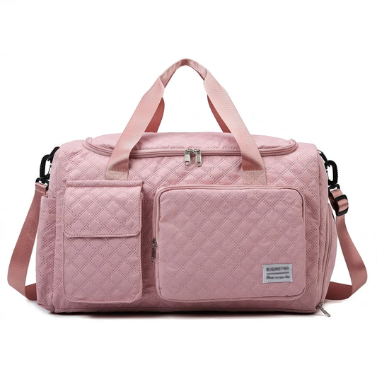 Travel Duffle Bag for Women Men, Weekender Bags Carry on Gym Bag with Wet Pocket/Adjustable Strap/Shoe Compartment, Foldable Waterproof Overnight Tote Bag for Plane Sports Dance, Pink