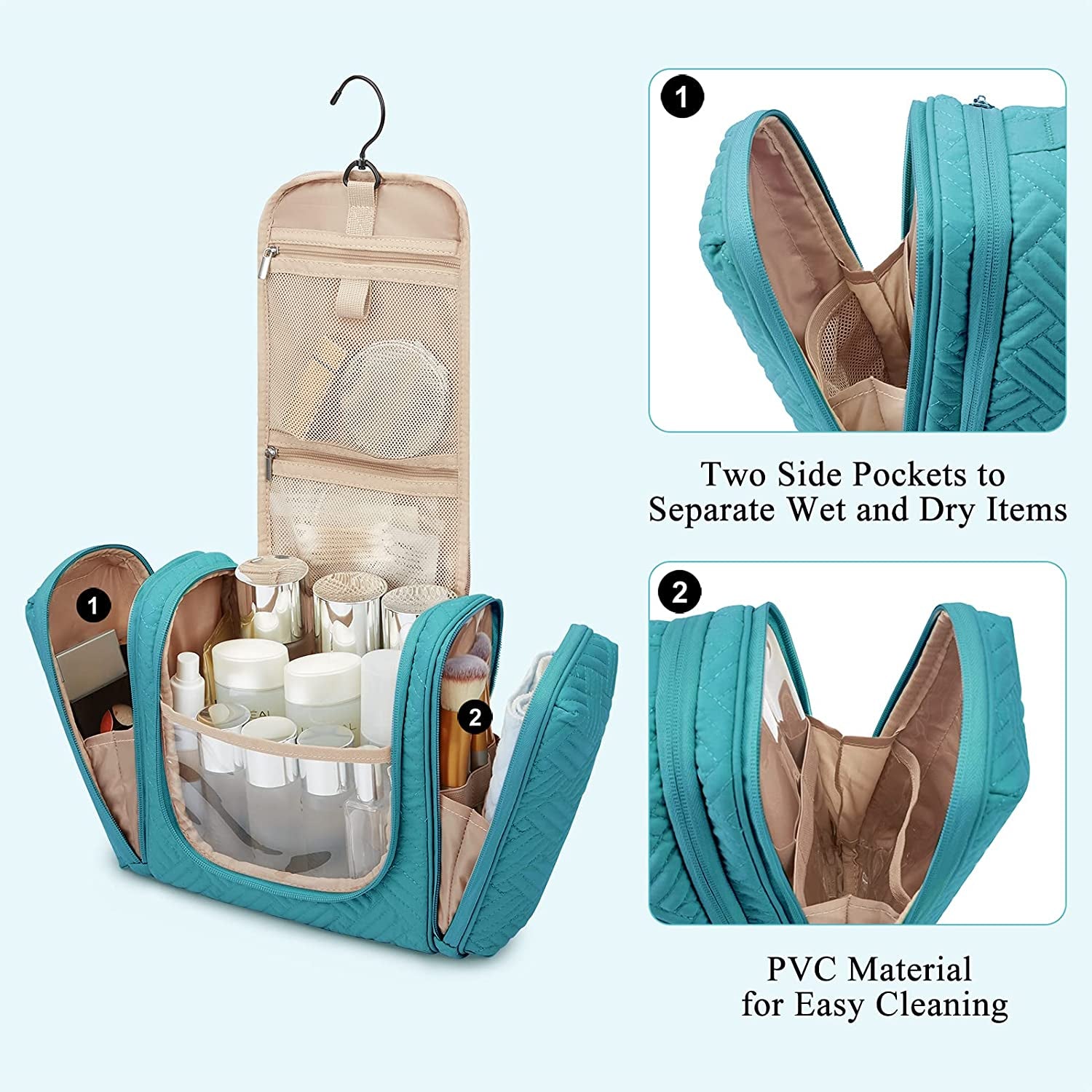 Hanging Travel Toiletry Cosmetic Bag for Women Blue